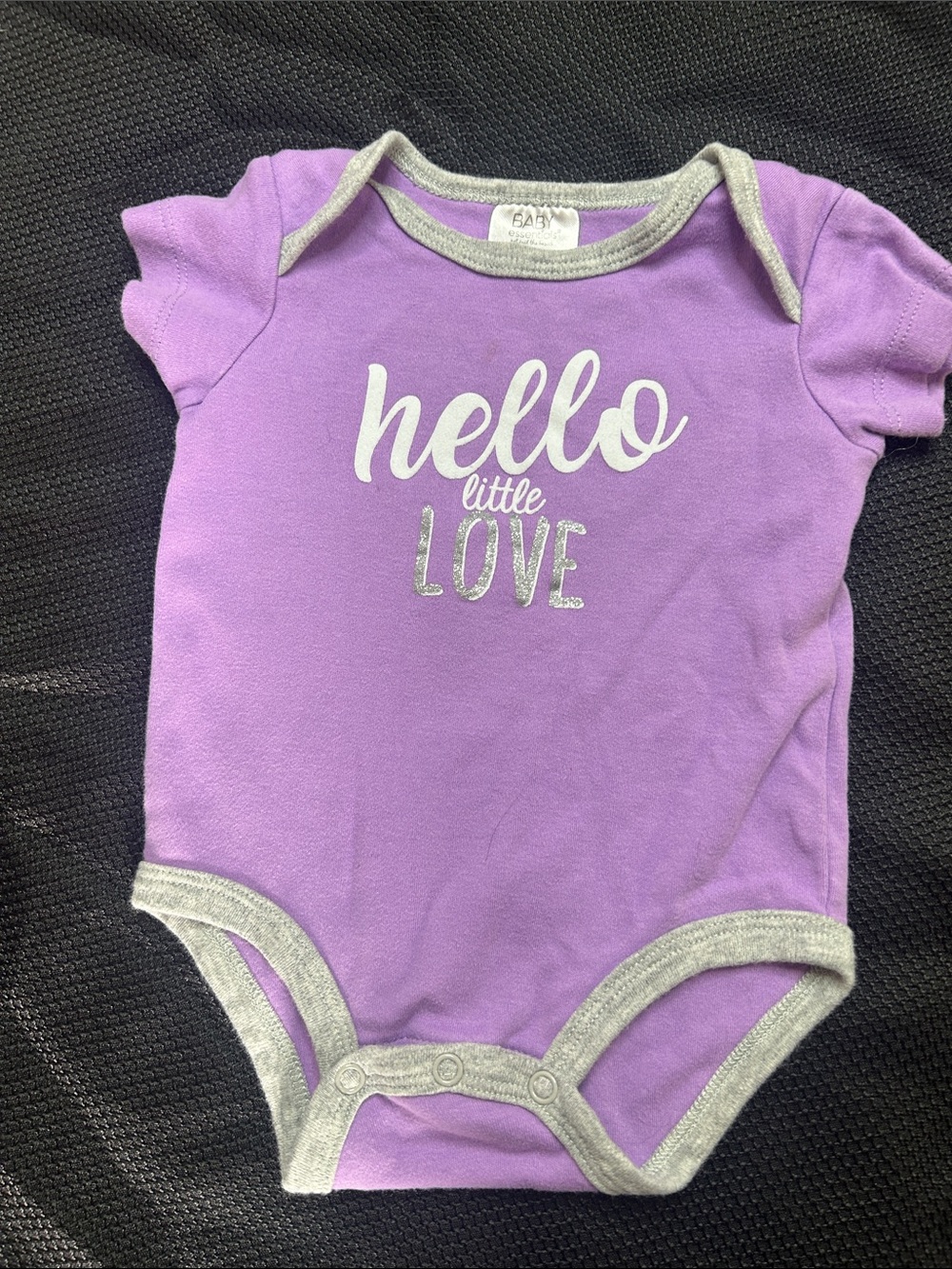 Baby Essentials Purple Bodysuit with Gray Trim 'hello little LOVE'